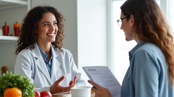 Nutricionista explicando un plan nutricional a un cliente