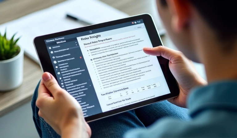 Ilustración de una persona revisando sus derechos de privacidad en un documento digital