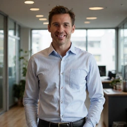 Professional portrait of a male nutritionist with a friendly and approachable expression.